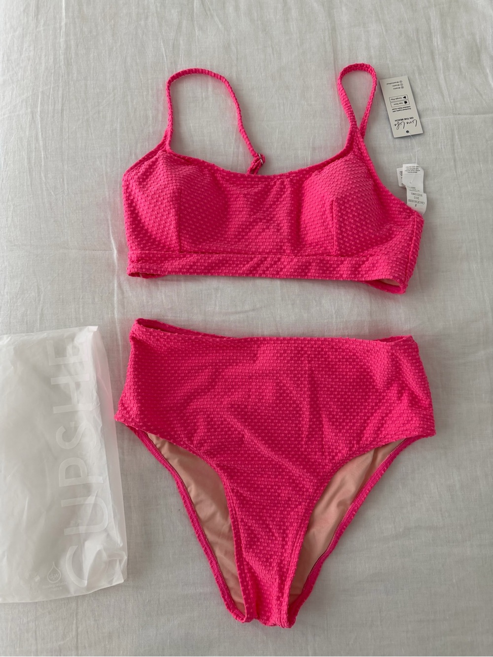 Cupshe Textured Bralette & High Waist Bikini Set